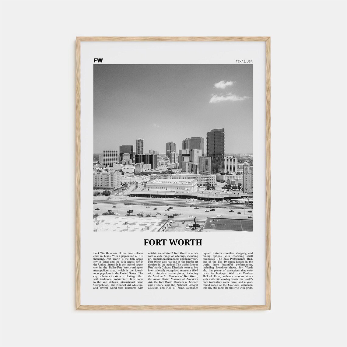 Fort Worth Print Black And White No 2 Fort Worth Wall Art Fort Worth Poster Fort Worth Photo Texas Usa United States North America