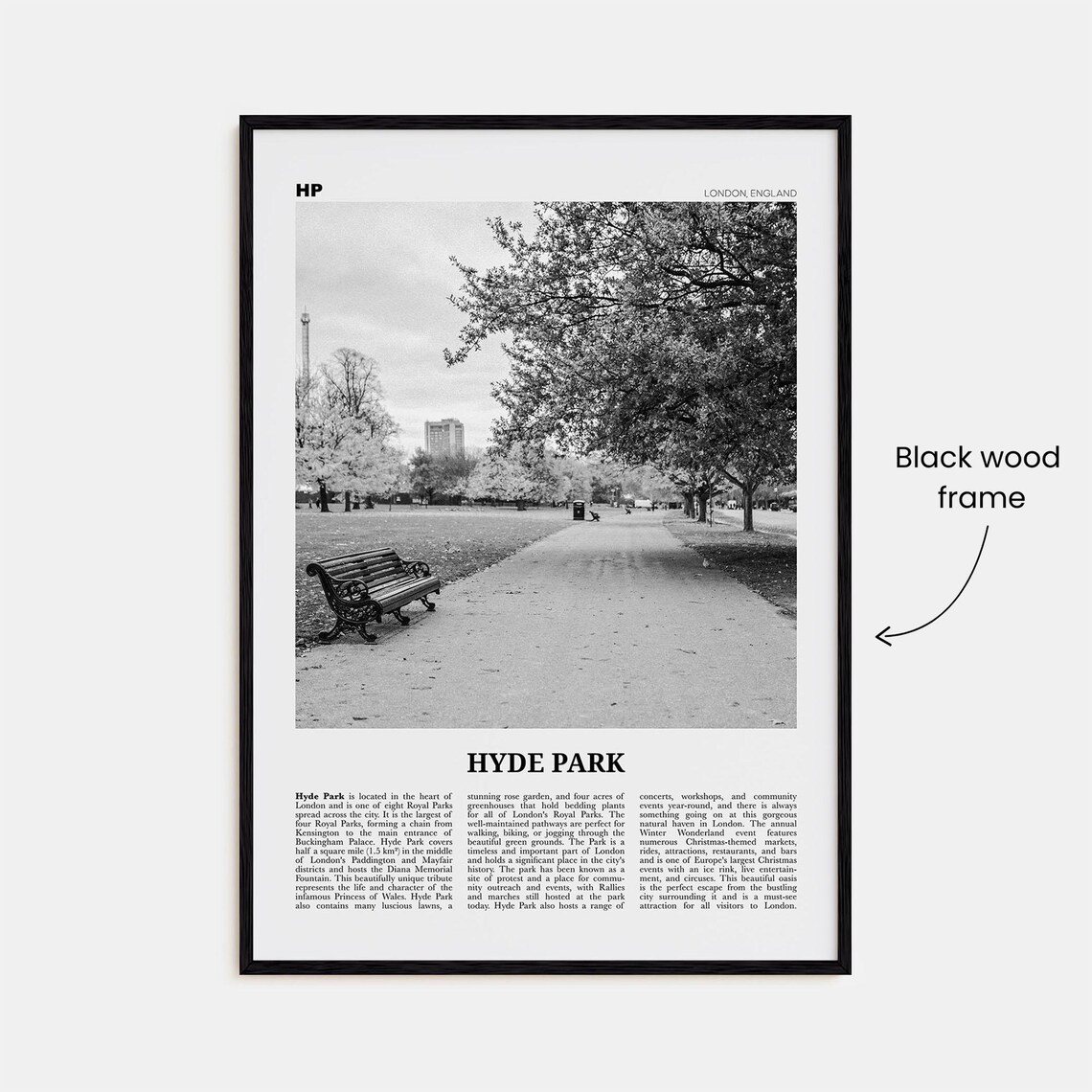 Hyde Park Black and White London Travel Poster - Image 3