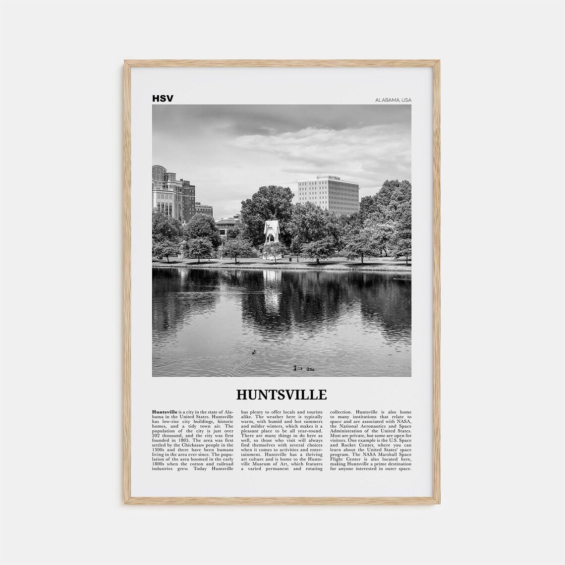 Huntsville, Alabama Black and White Travel Poster