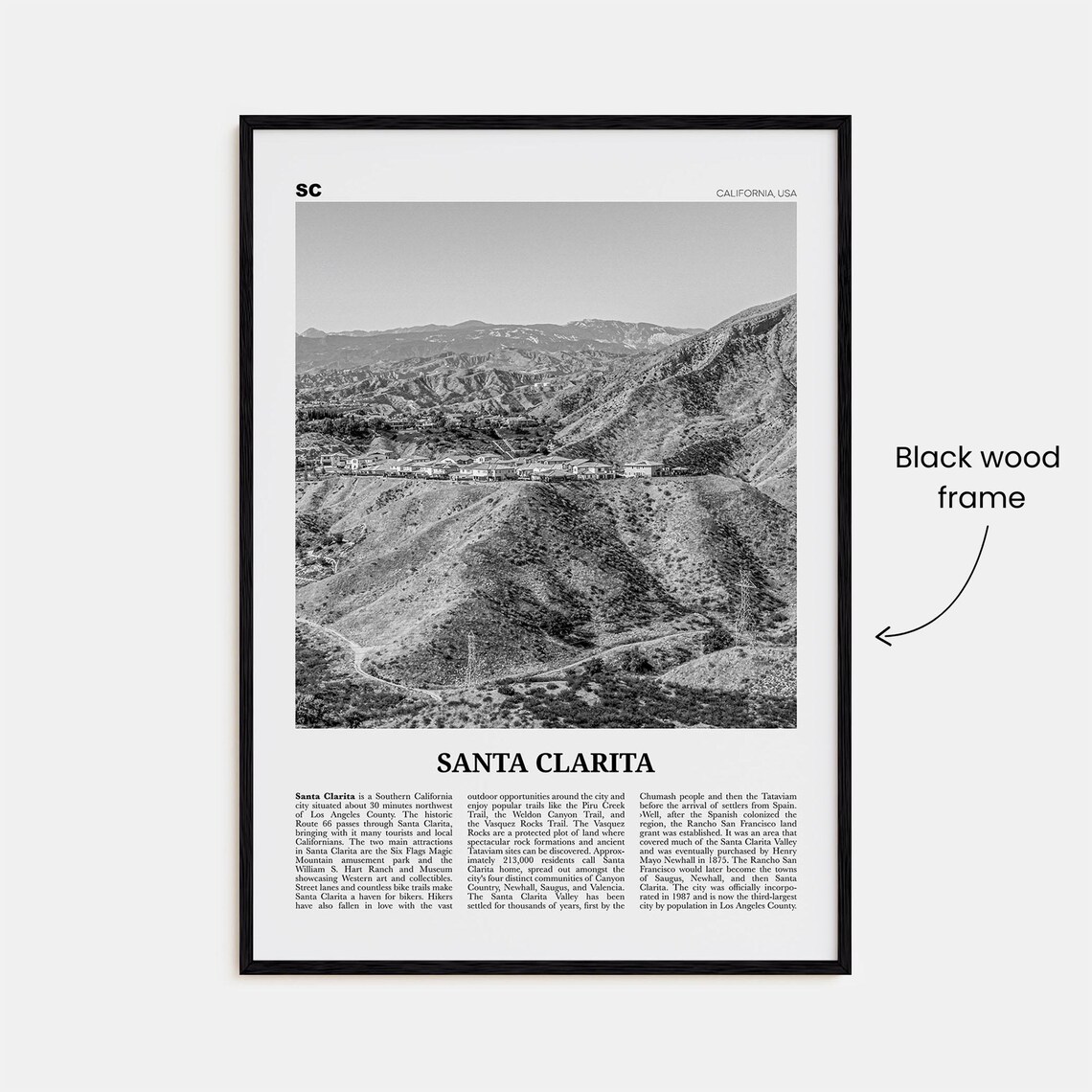 Santa Clarita, California Black And White Travel Poster - Image 3