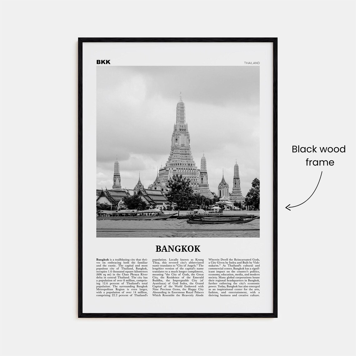 Bangkok Black and White Travel Poster, Krung Thep - Image 3