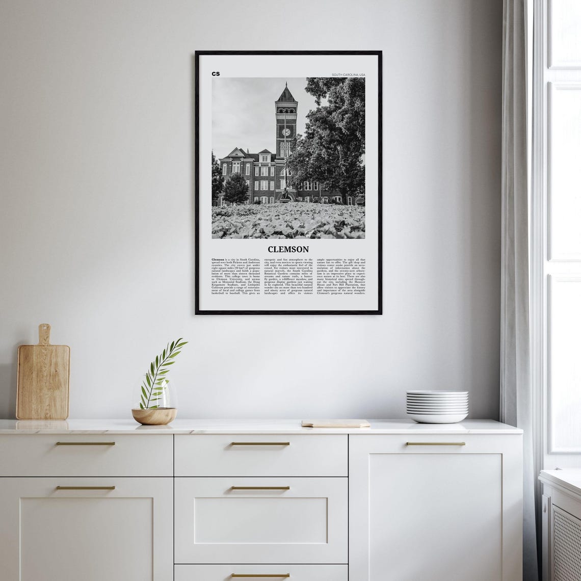 Clemson Black and White No. 1 South Carolina Map Poster - Image 2