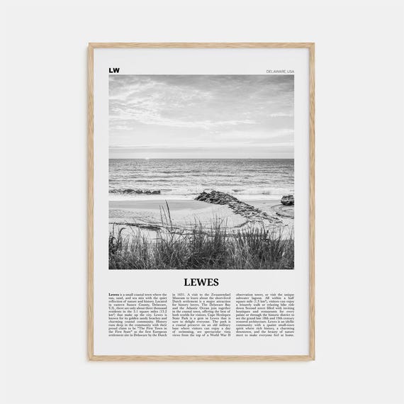Lewes Black and White Travel Poster, Delaware USA