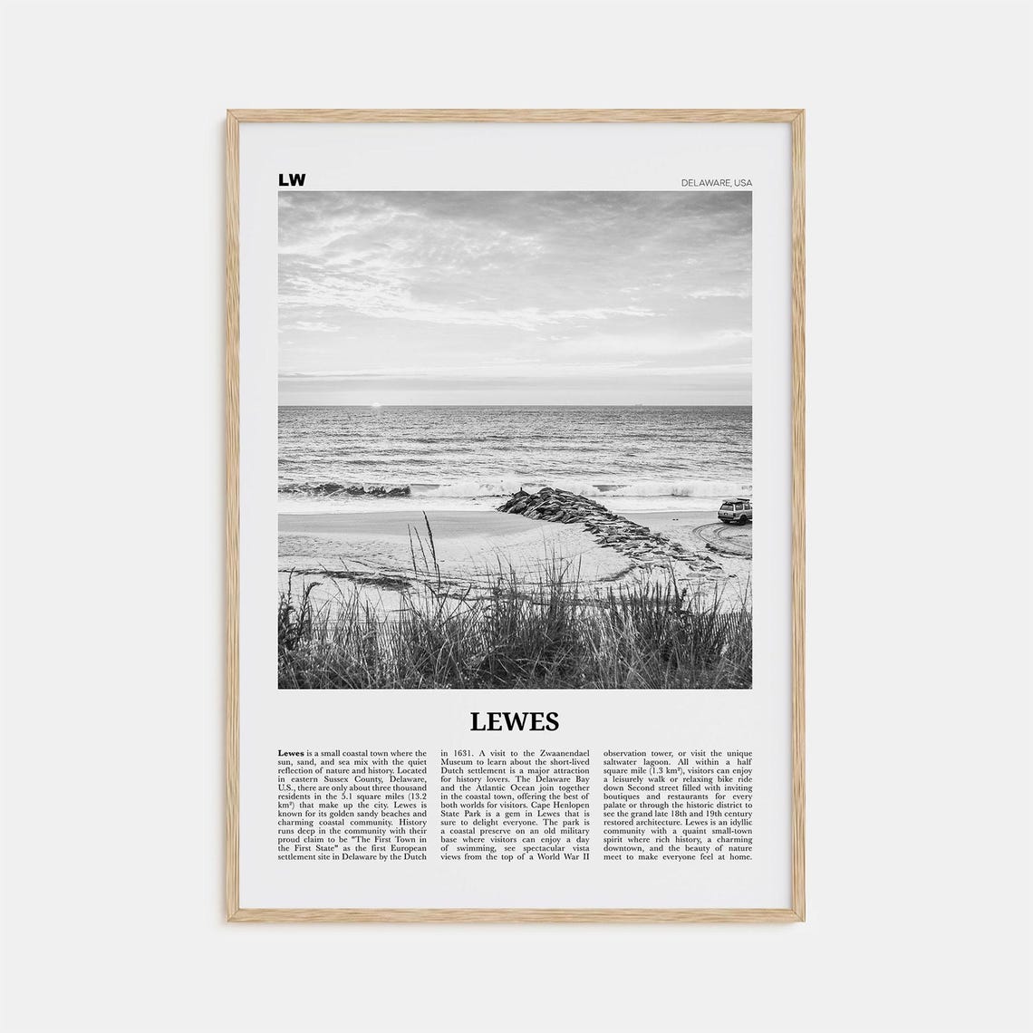 Lewes Black and White Travel Poster, Delaware USA
