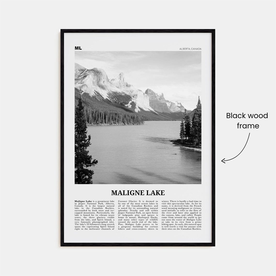 Maligne Lake Print Black And White Maligne Lake Wall Art Maligne Lake Poster Maligne Lake Photo Maligne Lake Dcor Maligne Lake Map - Image 3