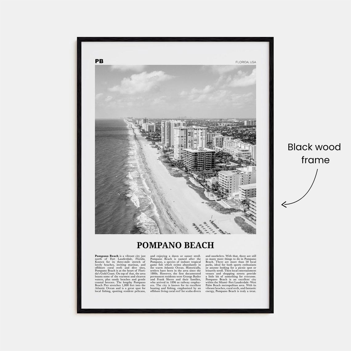 Pompano Beach Black and White Travel Poster - Image 3