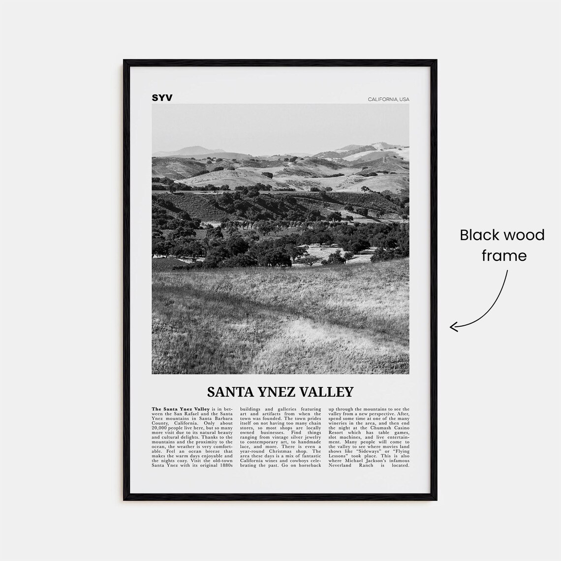 Santa Ynez Valley Black and White Travel Poster - Image 3