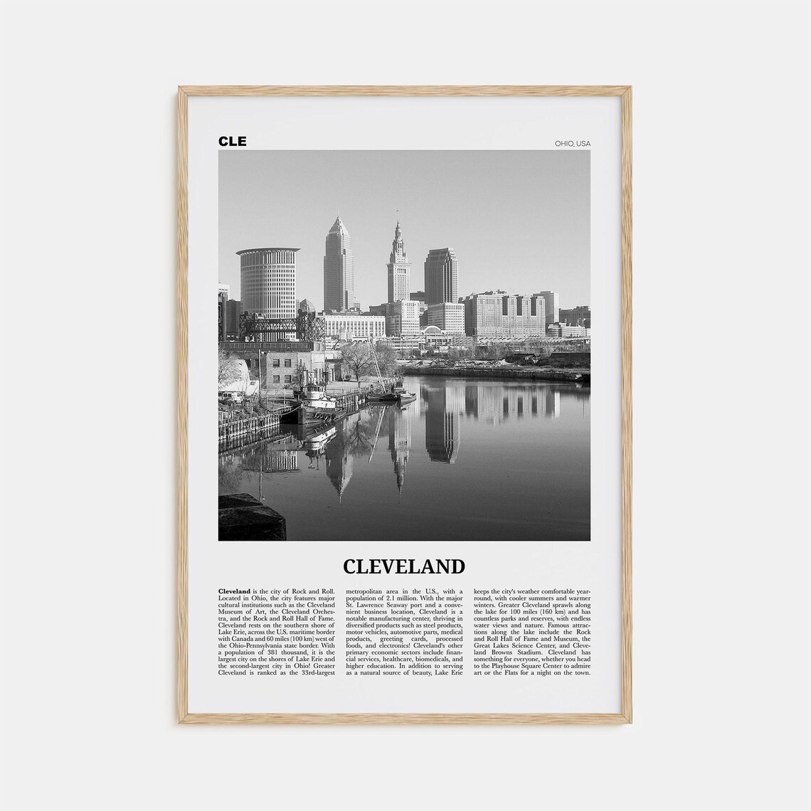 Cleveland Black and White Travel Poster, Ohio