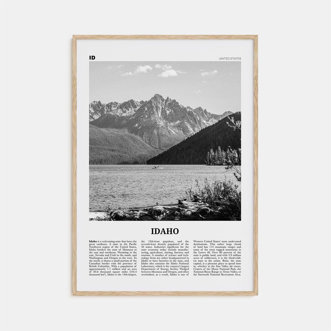 Idaho Black and White Travel Poster, USA State