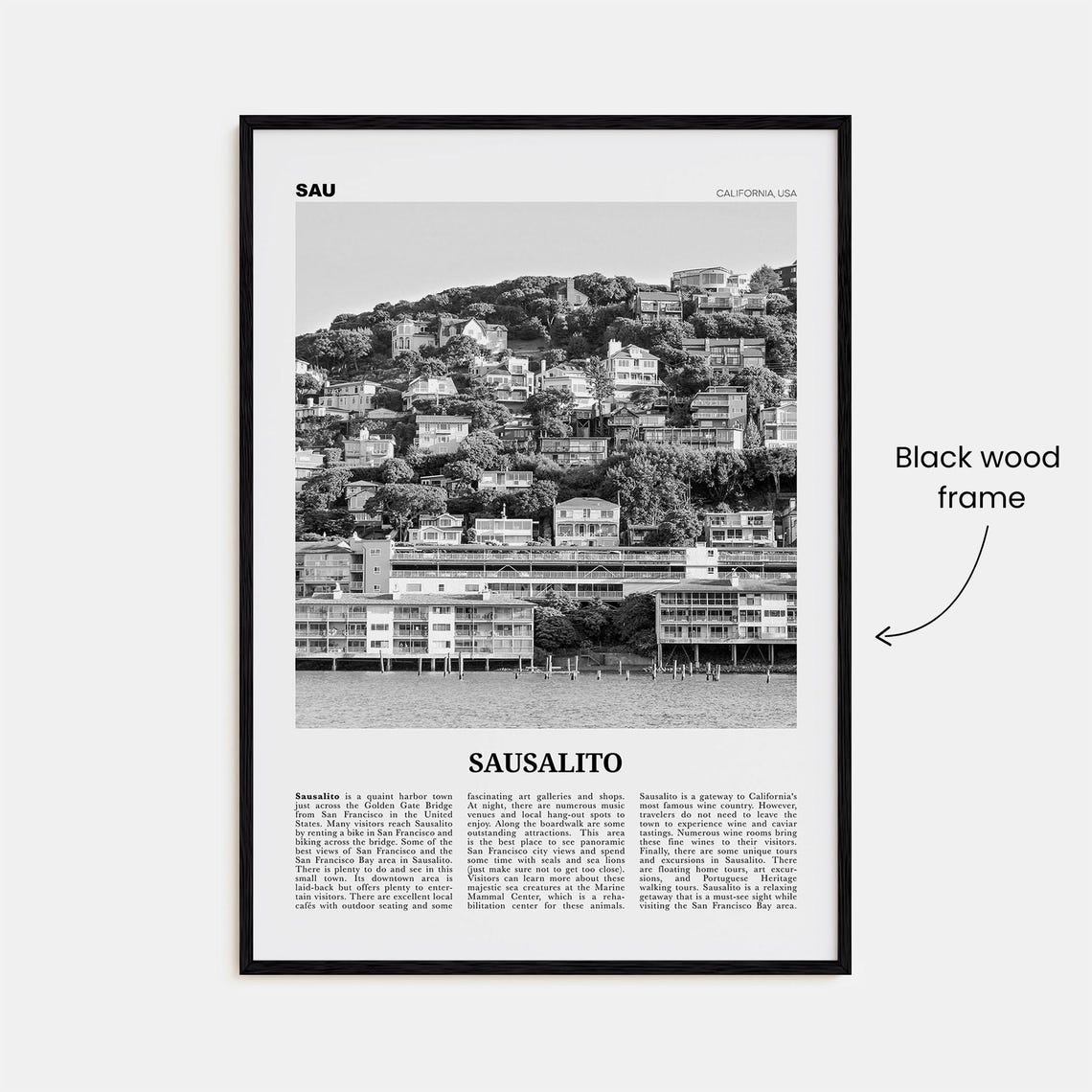 Sausalito Black and White Travel Poster, California - Image 3