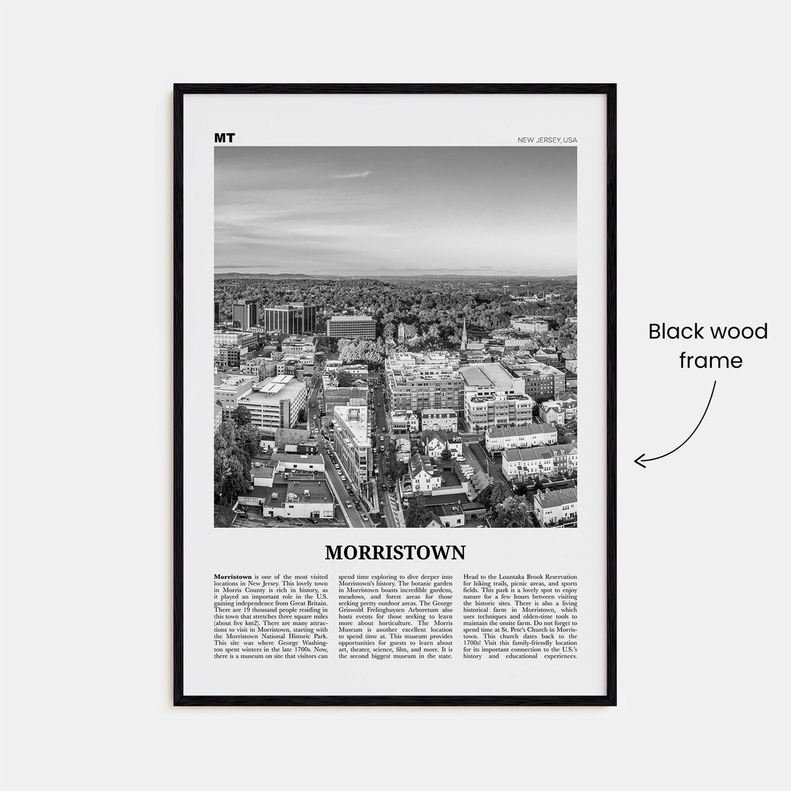 Morristown New Jersey Map, Black-and-White Art Print - Image 3