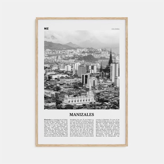 Manizales Black and White Map Art Print, Colombia