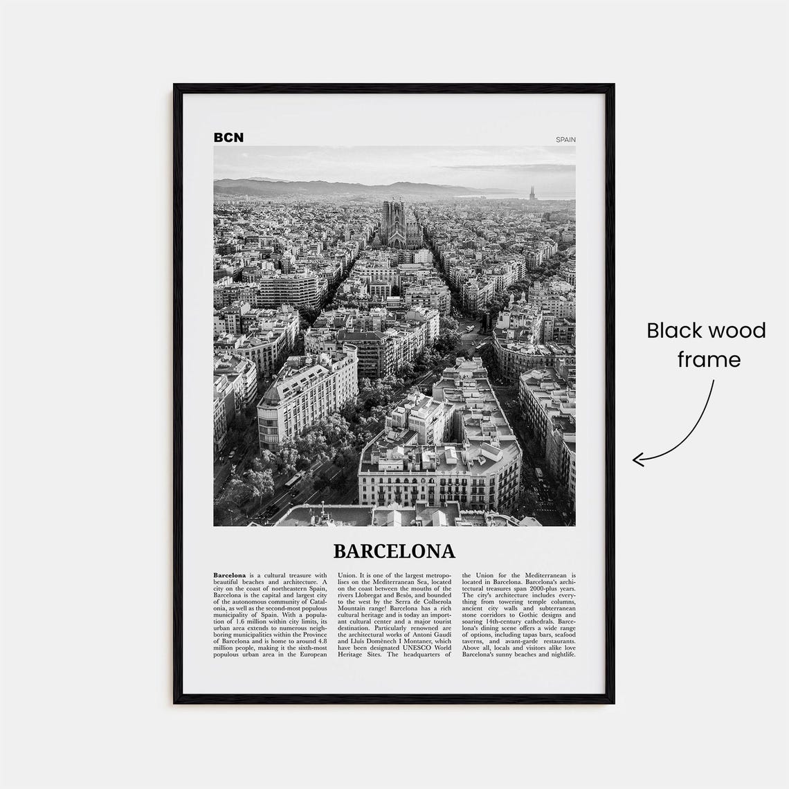 Barcelona Black and White Travel Poster, Catalonia Spain - Image 3