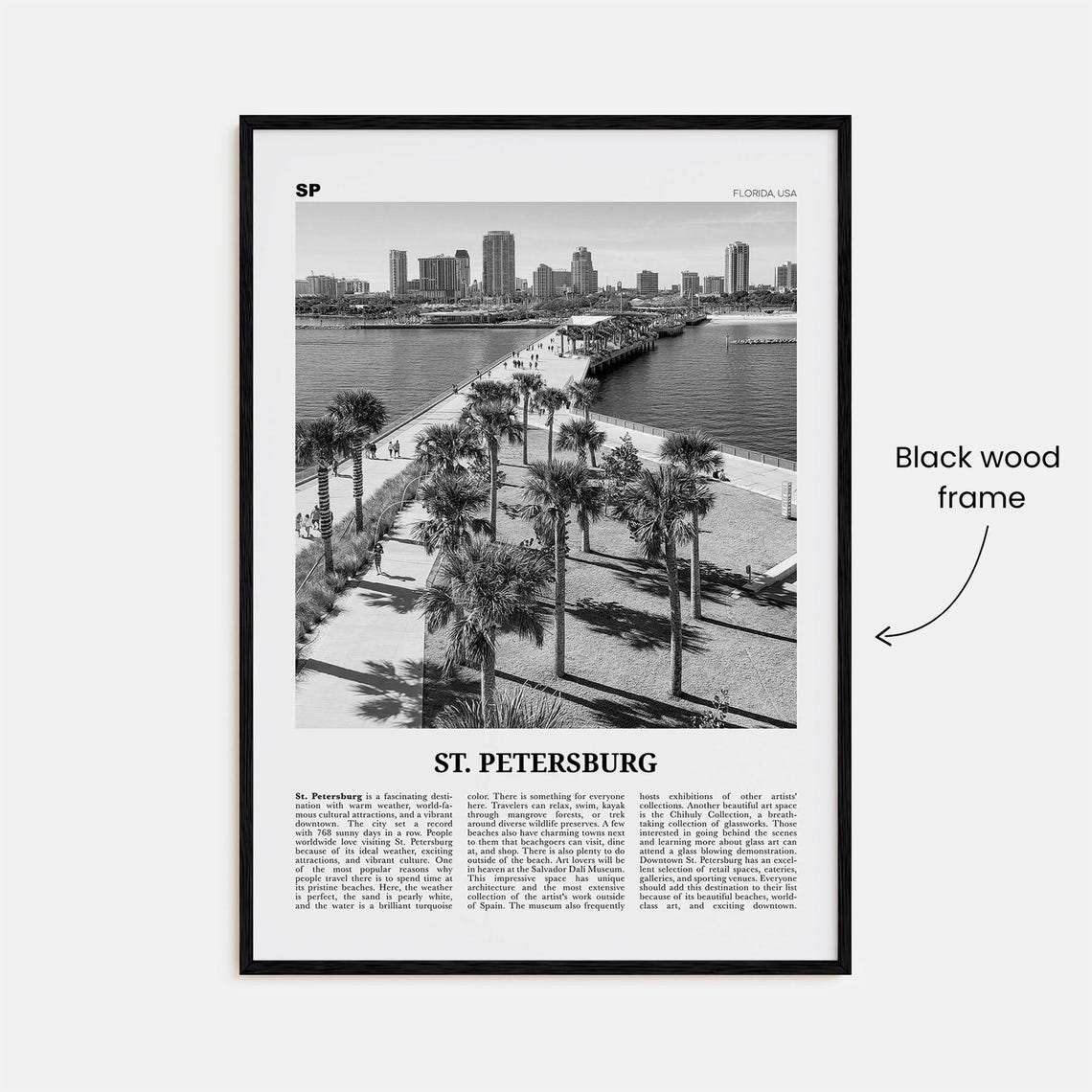 St Petersburg Black and White Florida Travel Poster - Image 3