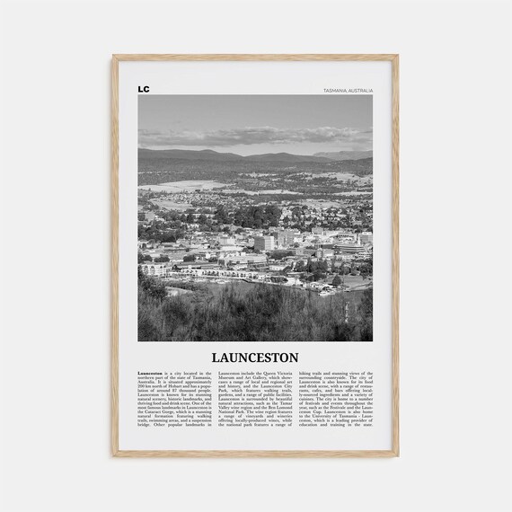 Launceston Black and White Map Art Print