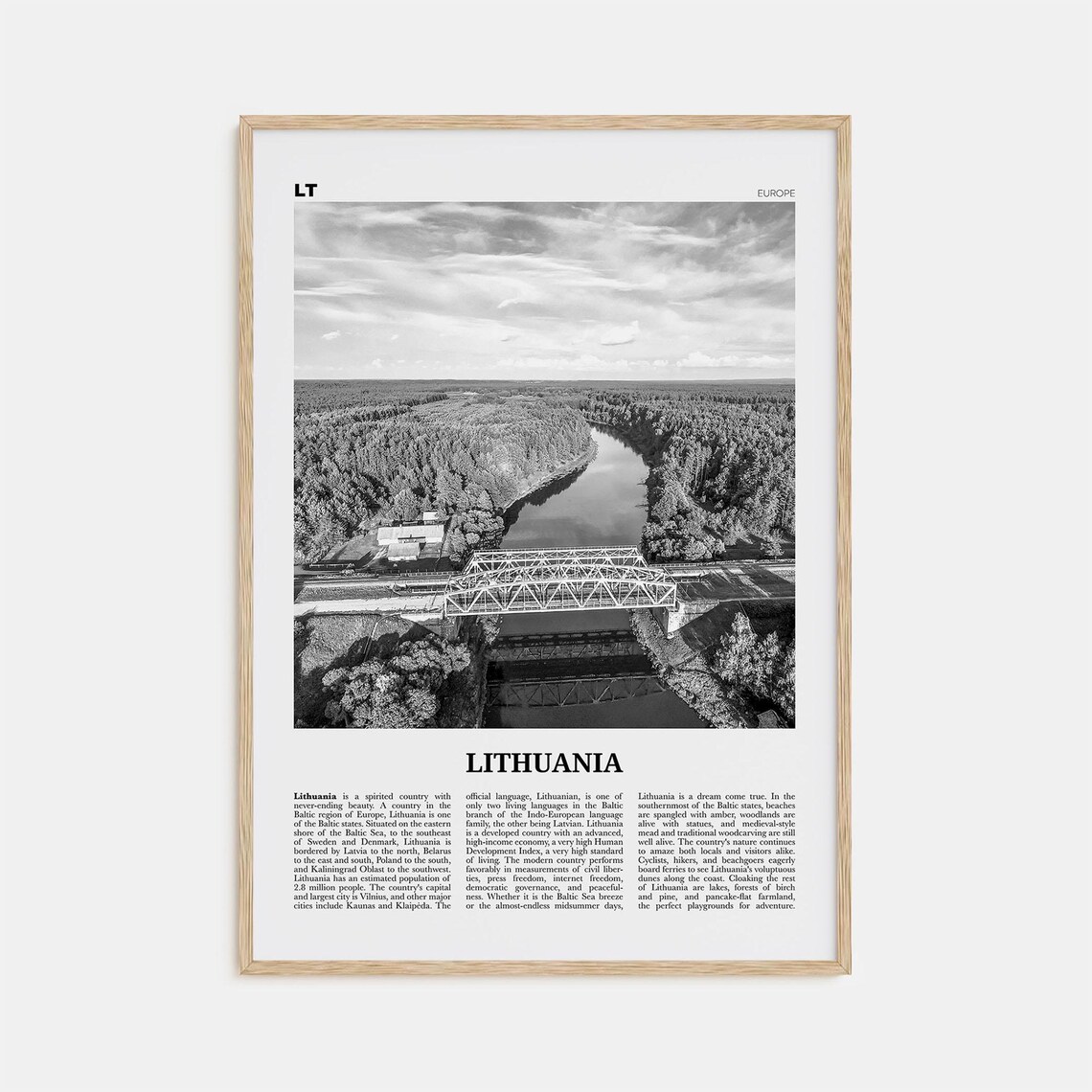Lithuania Black and White Travel Poster, Vilnius