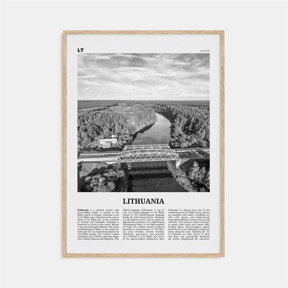 Lithuania Black and White Travel Poster, Vilnius
