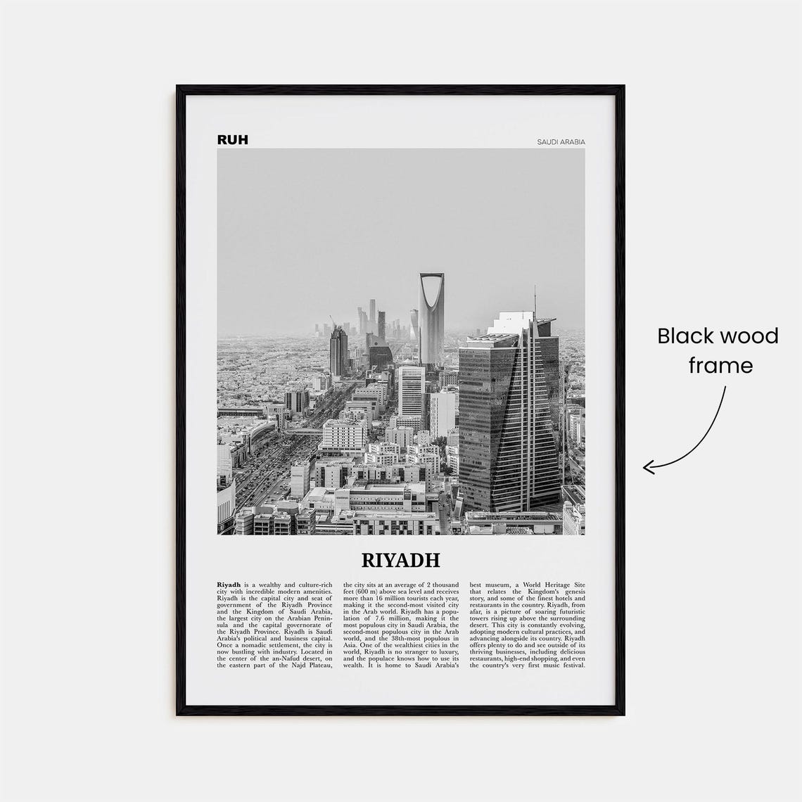 Riyadh Black and White Travel Poster, Saudi Arabia - Image 3