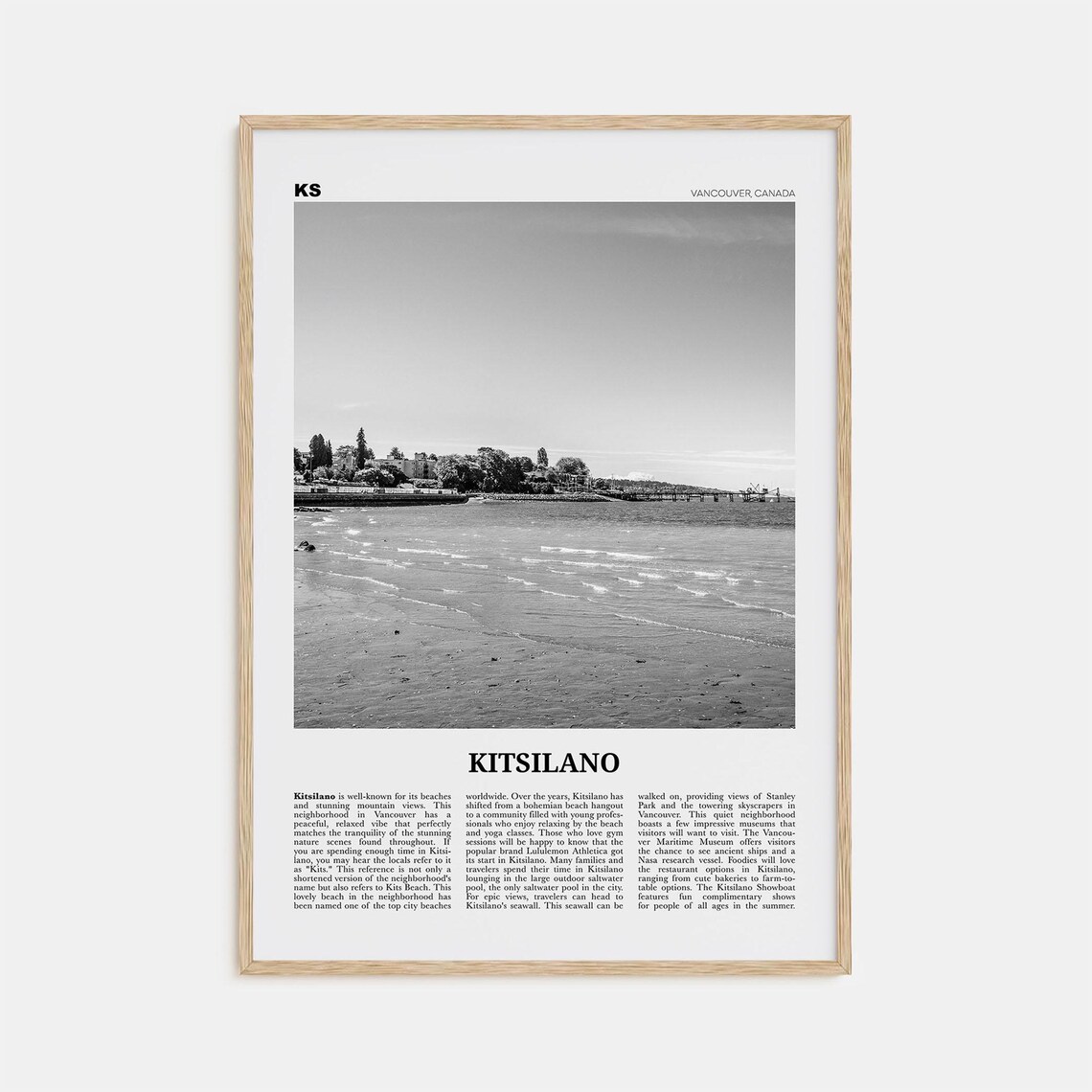 Kitsilano Map, Black and White Vancouver Travel Poster