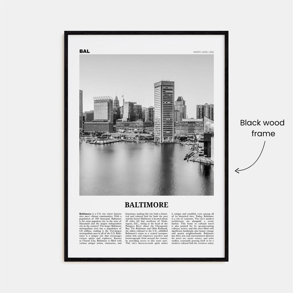Baltimore Black and White No. 1 Travel Poster Print - Image 3