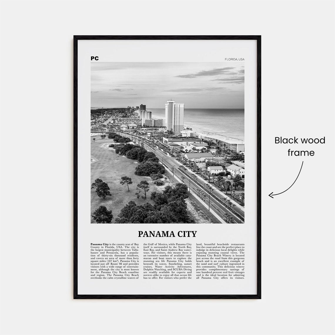 Panama City Print Black And White Florida Panama City Wall Art Panama City Poster Panama City Photo Panama City Map Usa United States - Image 3