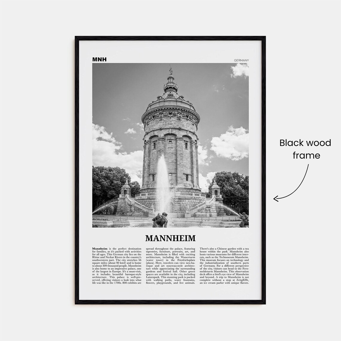 Mannheim Black and White Map Art Print, Germany - Image 3