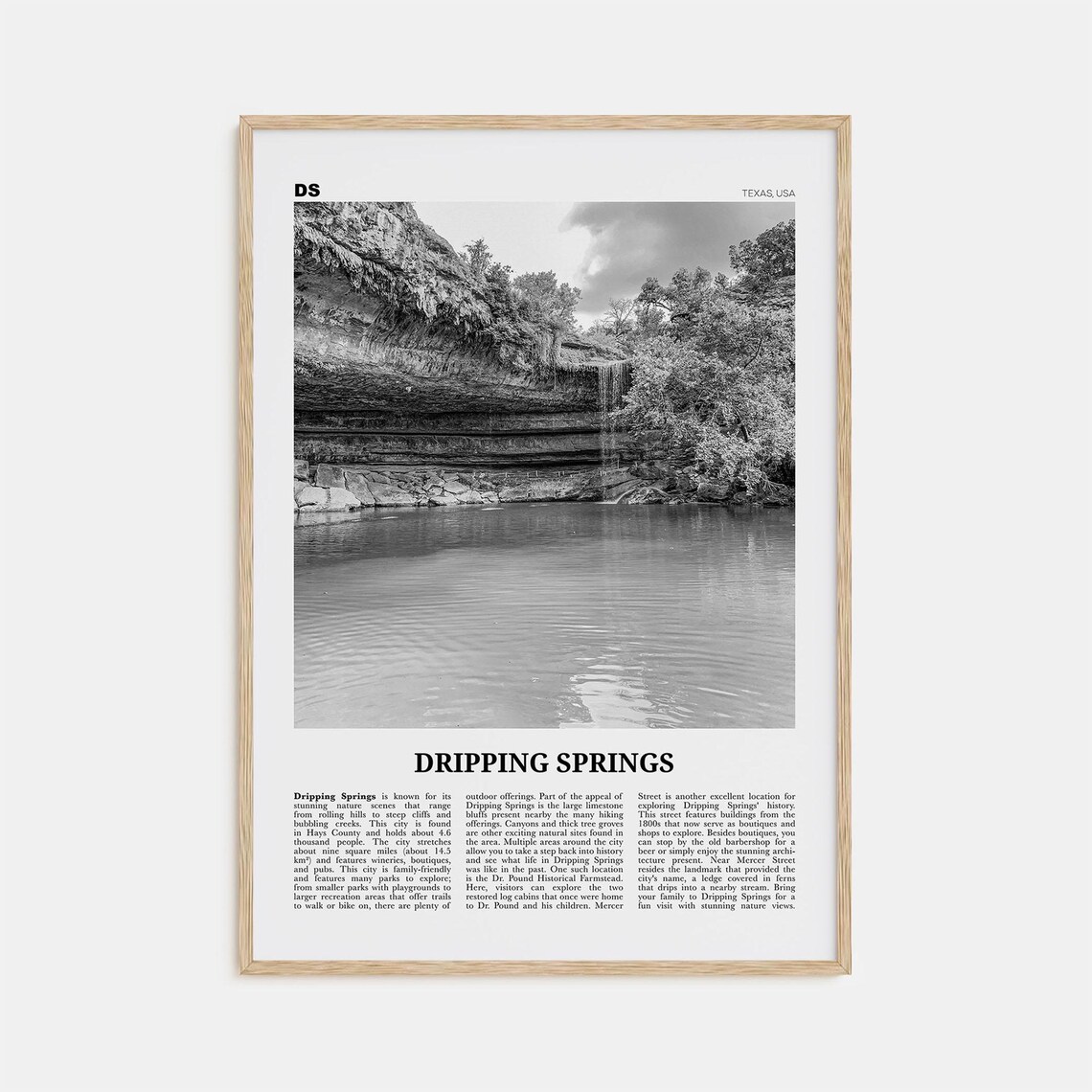 Dripping Springs Black And White Travel Poster
