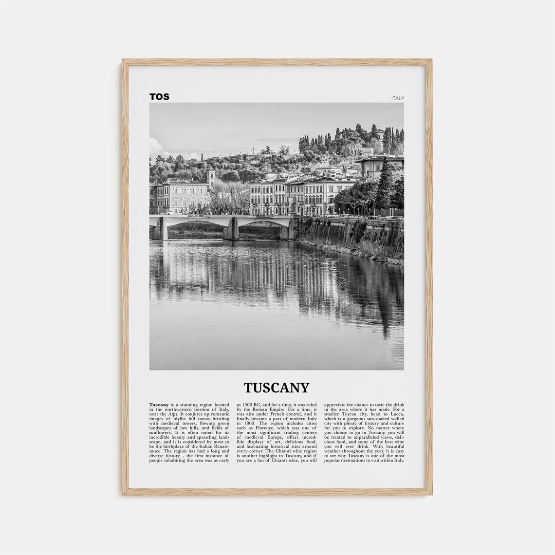 Tuscany, Black And White Travel Poster, Italy