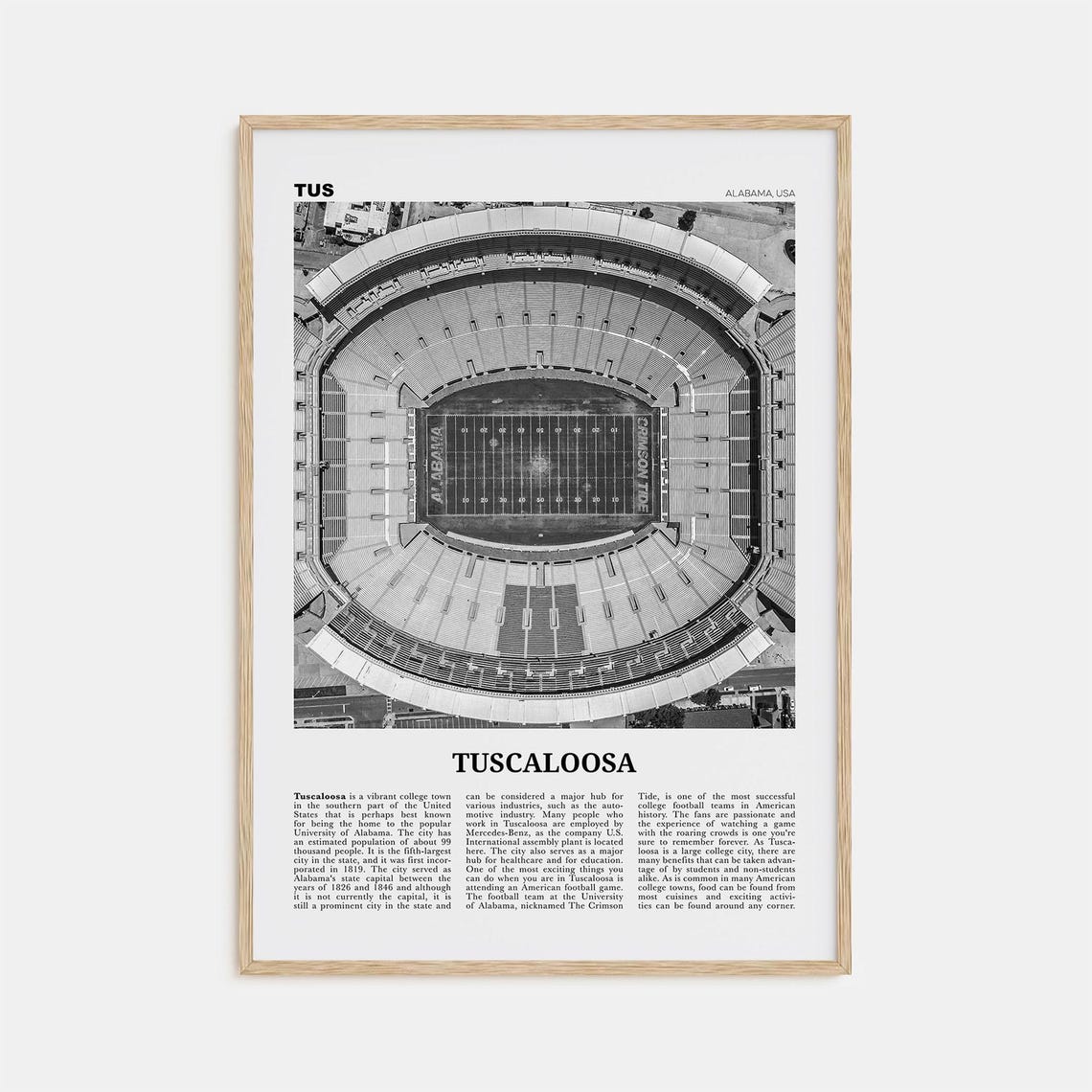 Tuscaloosa Black And White Travel Poster