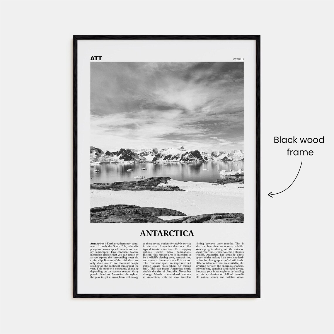 Antarctica Black and White Travel Poster, Wall Map - Image 3