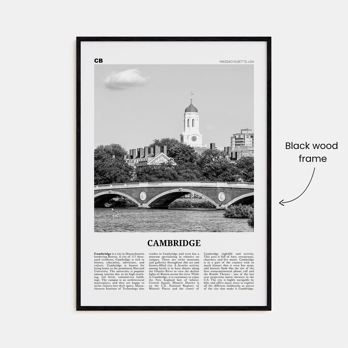 Cambridge Black And White Travel Poster, Massachusetts - Image 3
