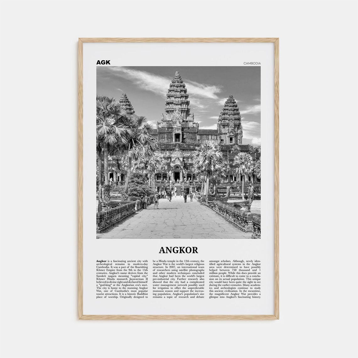 Angkor Black and White Travel Poster, Cambodia