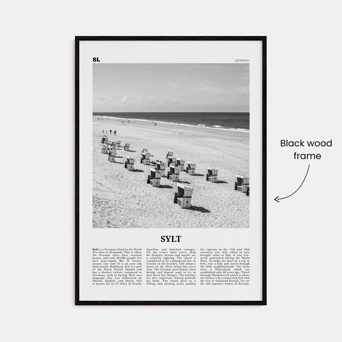 Sylt Black and White Travel Poster, Germany Map - Image 3