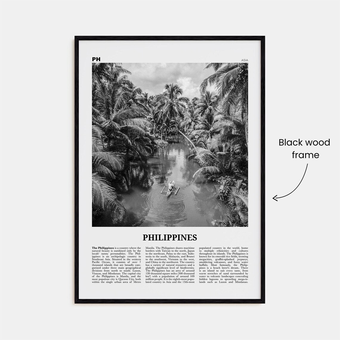 Philippines Black and White Travel Poster, Manila - Image 3