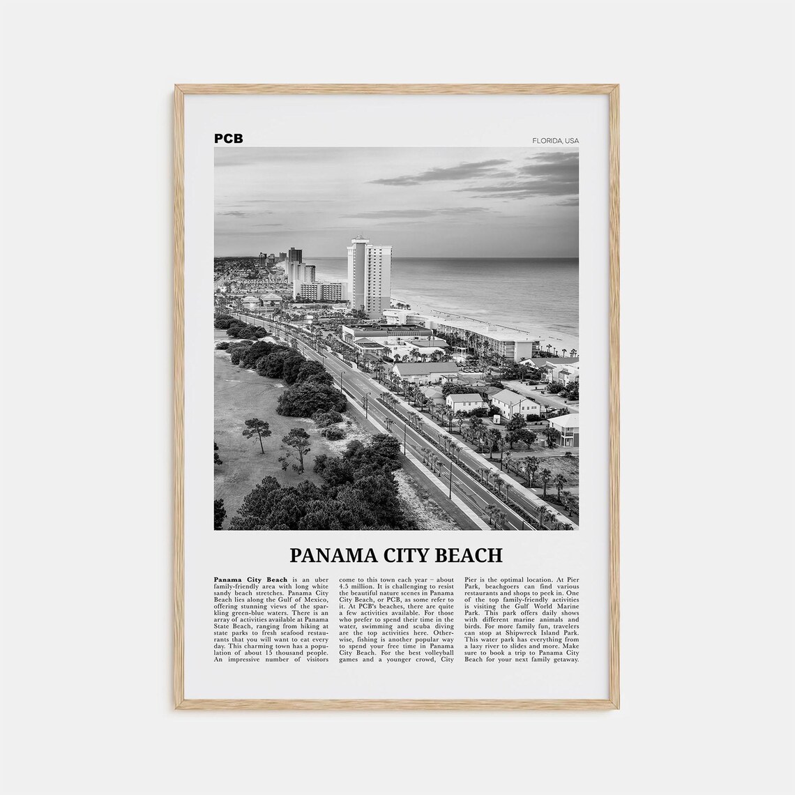 Panama City Beach Black and White Travel Poster