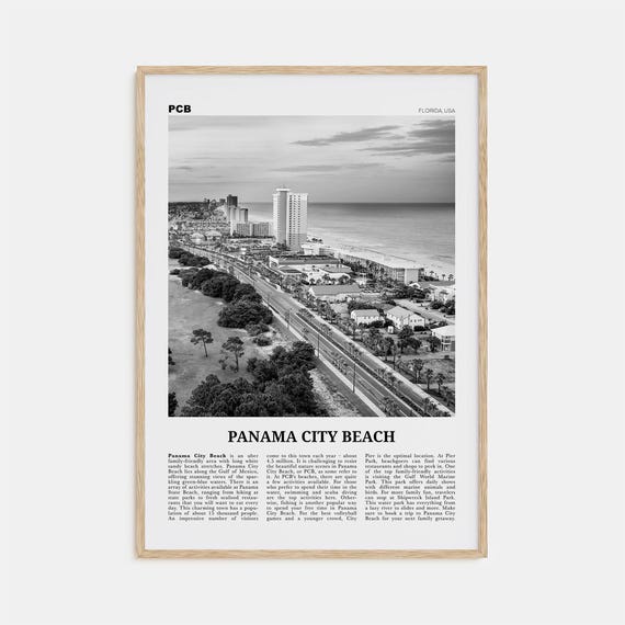 Panama City Beach Black and White Travel Poster