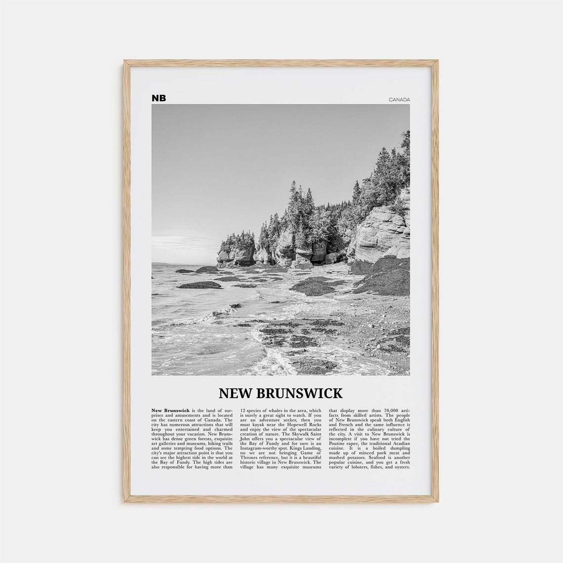 New Brunswick Black and White Travel Poster, Canada