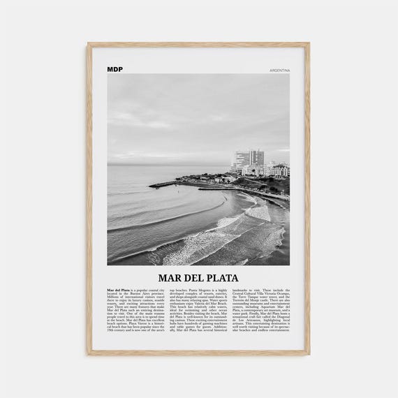 Mar Del Plata Black and White Map Travel Poster