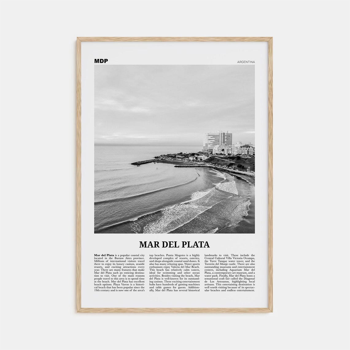 Mar Del Plata Black and White Map Travel Poster