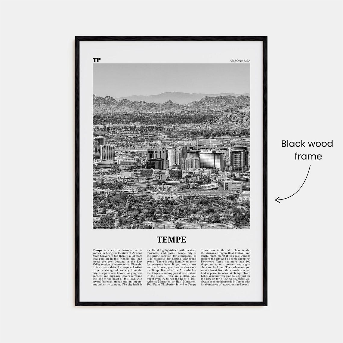 Tempe Black and White Travel Poster, Arizona USA - Image 3