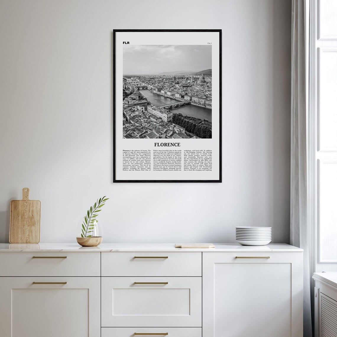 Florence Black and White Travel Poster, Tuscany - Image 2