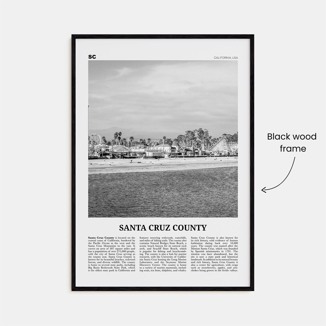 Santa Cruz County Black and White Poster Print - Image 3