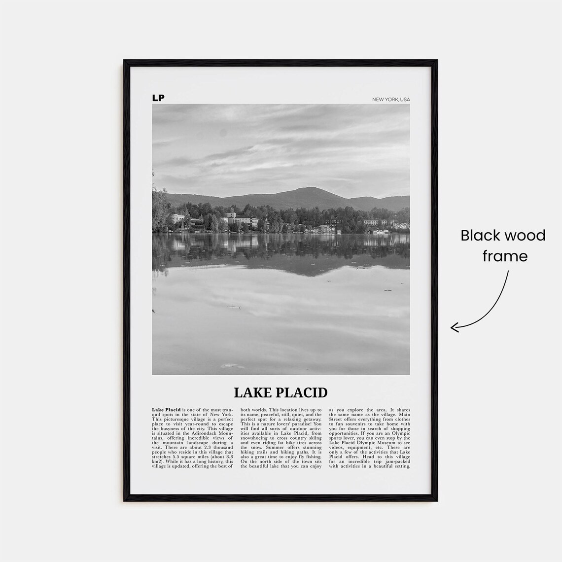 Lake Placid, New York Travel Poster, Black and White - Image 3