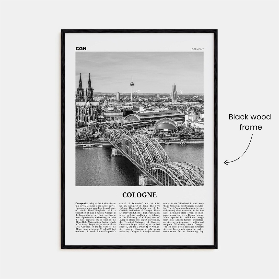 Cologne, Germany Black And White Europe Travel Poster - Image 3