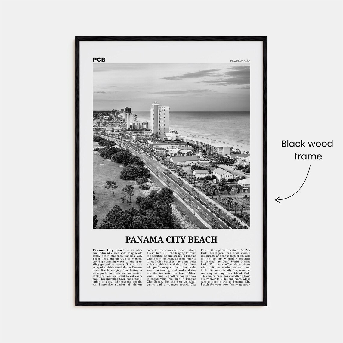 Panama City Beach Black and White Travel Poster - Image 3