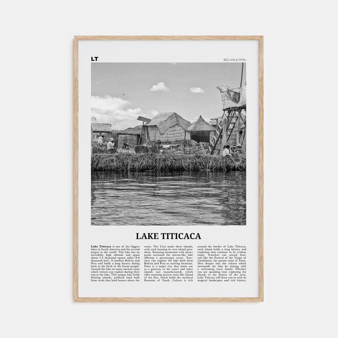 Lake Titicaca Black and White Art Print, Bolivia Peru