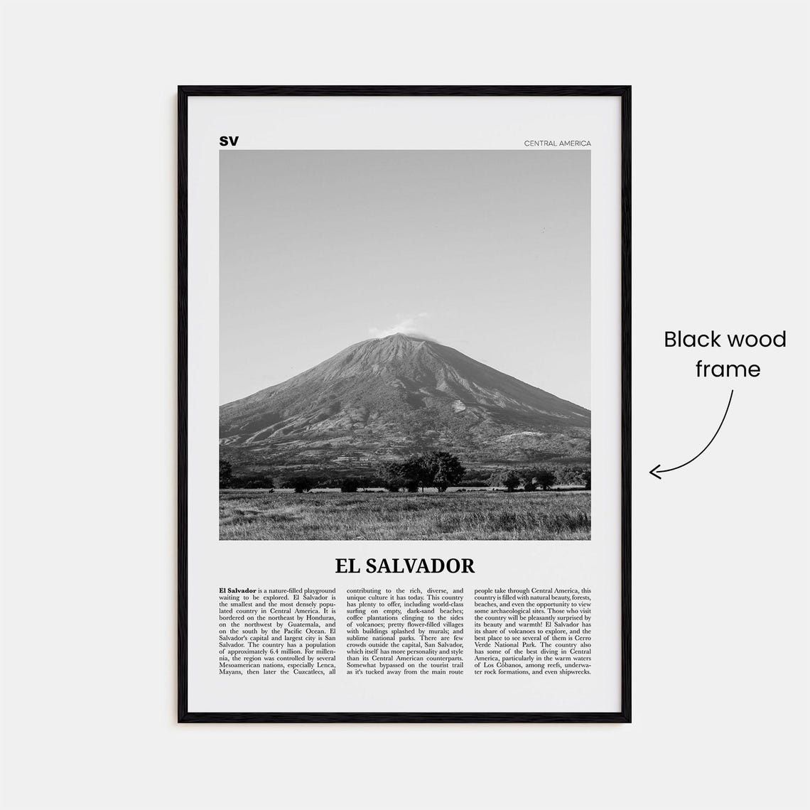 El Salvador Print Black And White No 3 El Salvador Wall Art El Salvador Poster El Salvador Photo El Salvador Wall Dcor El Salvador Map - Image 3