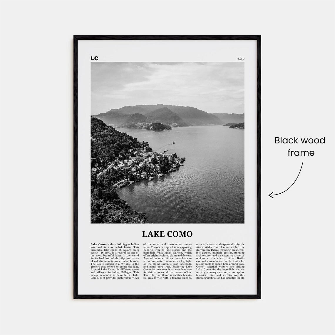 Lake Como Black And White Travel Poster, Italy Map - Image 3