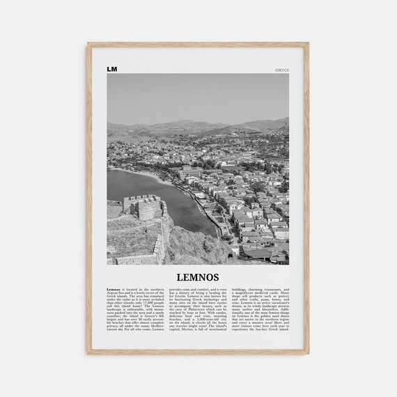 Lemnos Map Greece Travel Poster, Black And White