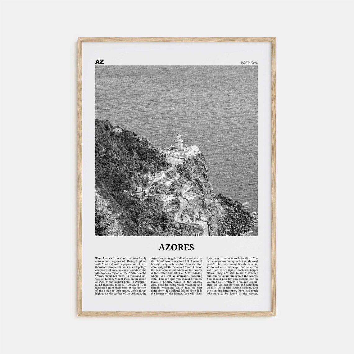 Azores, Portugal Black And White Travel Poster